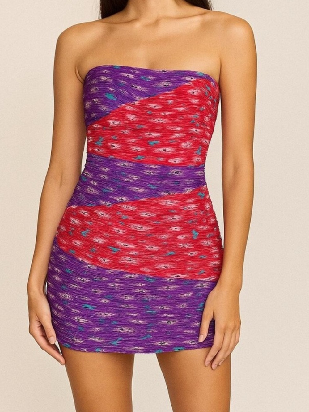AMUR Strapless Ruched Floral Mini Dress Purple Red Eco-Friendly Size Small